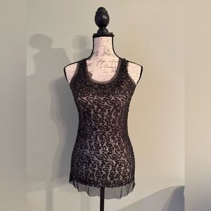 Body Central Black Sequin Beaded Sheer Sleeveless Top Size Small